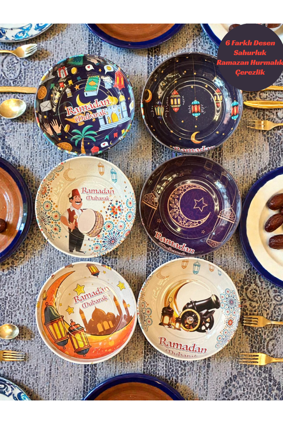 CHANCE GİFT Set of 6 Ramadan-Themed Metal Bowls – Non-Tarnishing, Non-Scratchable Serving Bowls for Snacks and Desserts