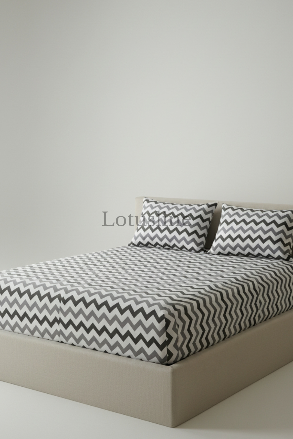 Lotusline Čaršav sa lastišem Set Bračni / Prevelika Akfil tkanina crna cik-cak