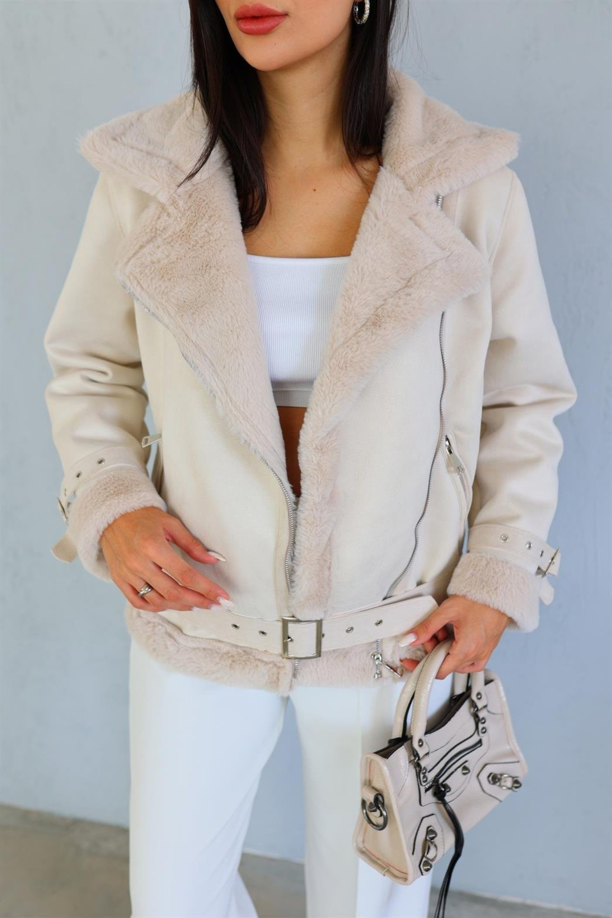 My Blog  Taş 1. Kalite İçi Kürklü Biker Mont - Görsel 2