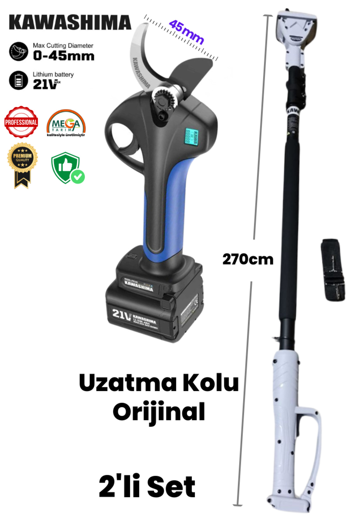 KAWASHIMA MEGA TARIM 45mm Akülü Budama Makası ve Uzatma Sapı Dahil