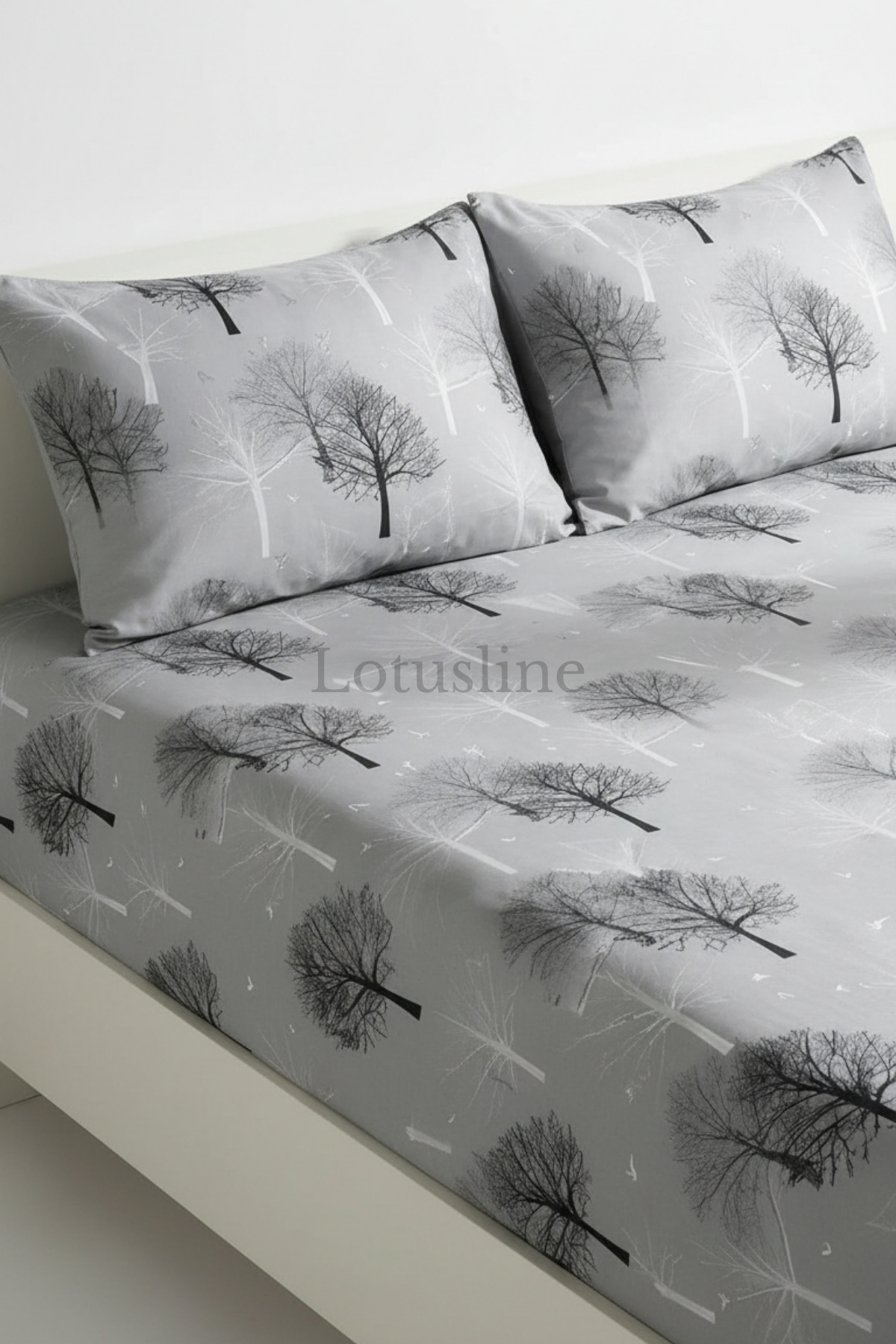 Lotusline Set cearșafuri elastice duble / king size, țesătură Akfil, gri, lemn