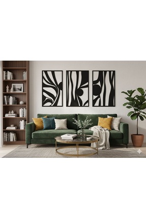 Ayaz Steel Art 3’lü Soyut Desenli Duvar Dekoru-MDF