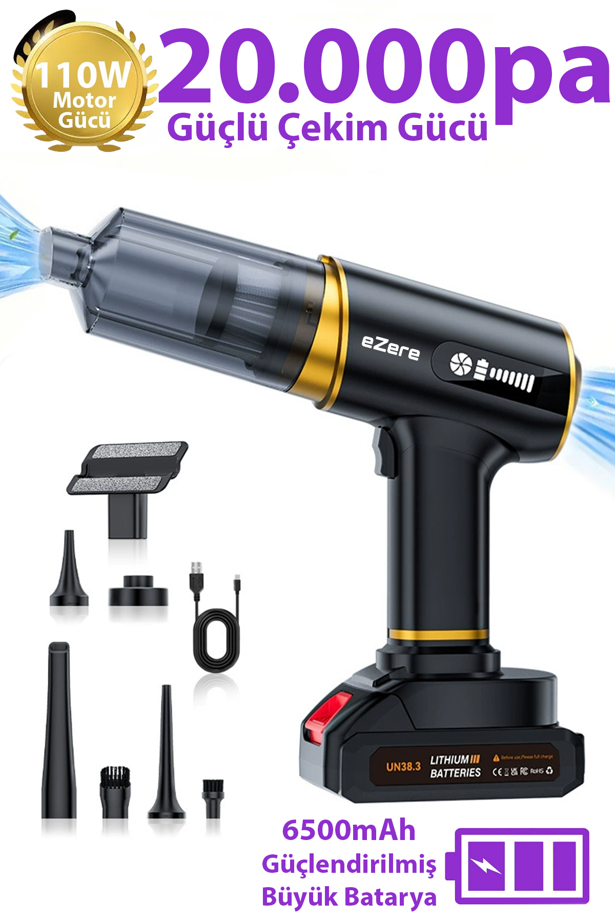 EZERE ST-6609C 20000pa Güçlü Dijital Göstergeli Vakumlu Kablosuz