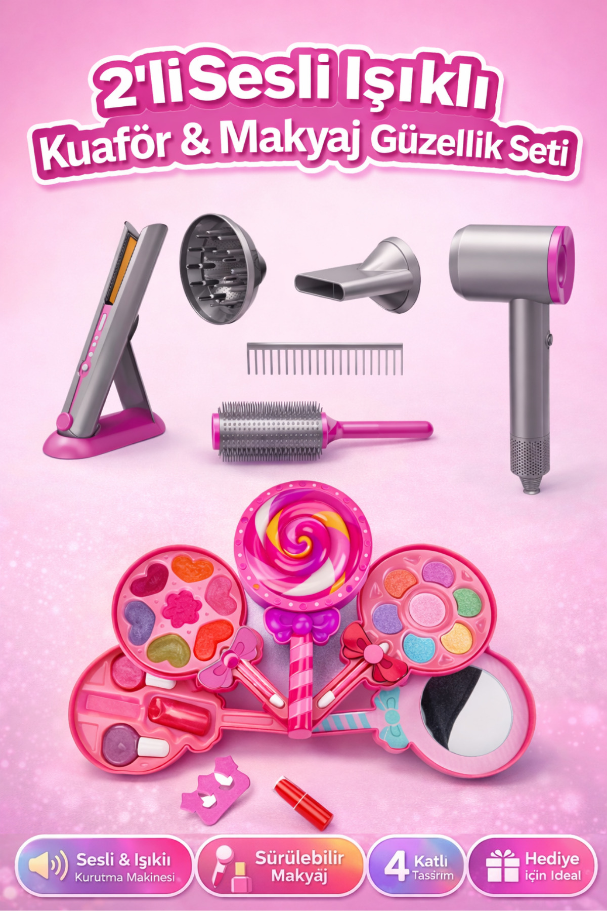 Diamonds&PearlsBox Set1000個限定！ TRENDZONE Sesli Işıklı 2in1 Kuaför & 4 Katlı Sürülebilir Lolipop