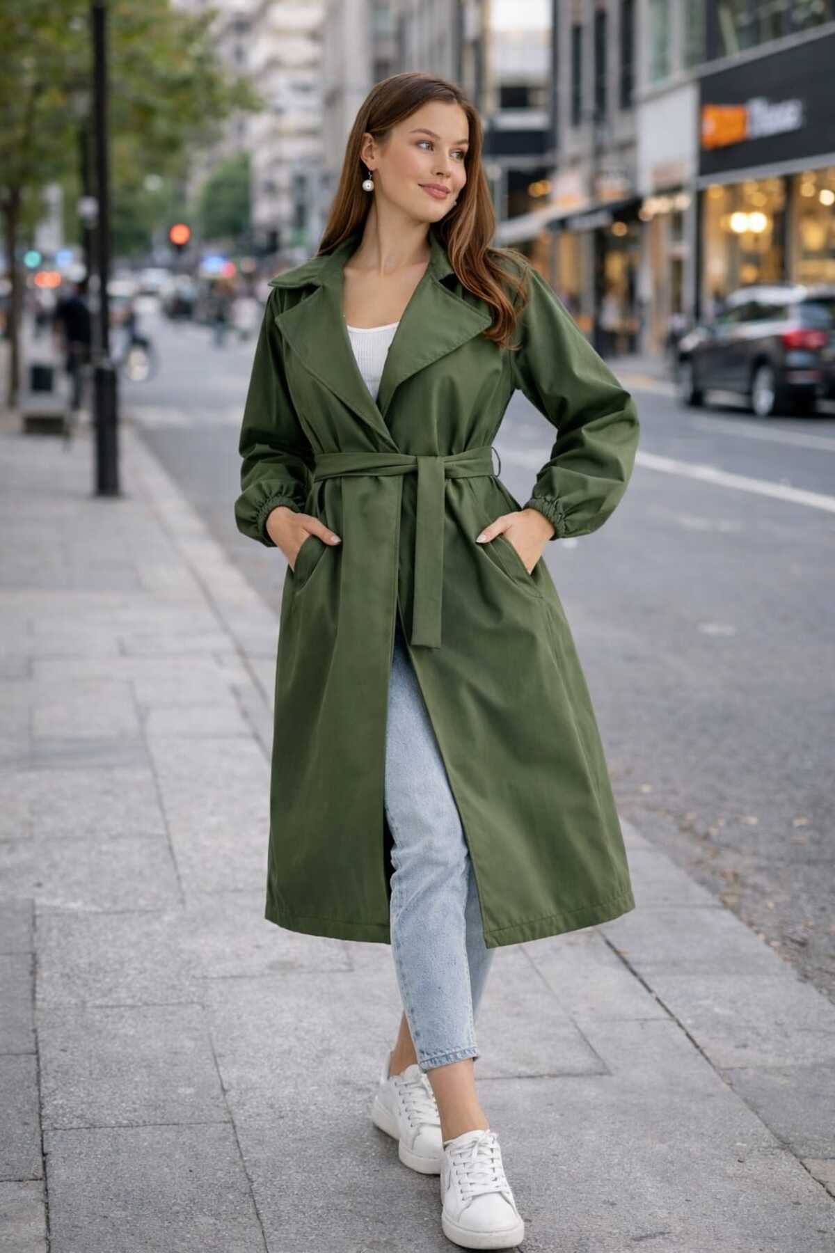 Sınwear Women's Black Oversize Trench Coat, Casual Stylish