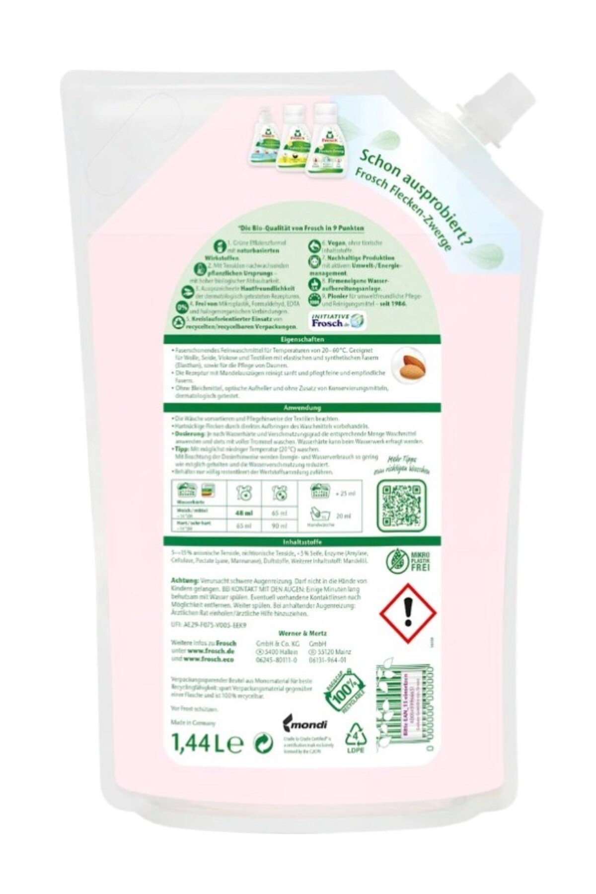 Frosch Badem Özlü Hassas ve Yünlüler İçin Çamaşır Balsamı/Deterjanı 1,44 lt x 3 Adet fotoğrafı 5 (önizleme)