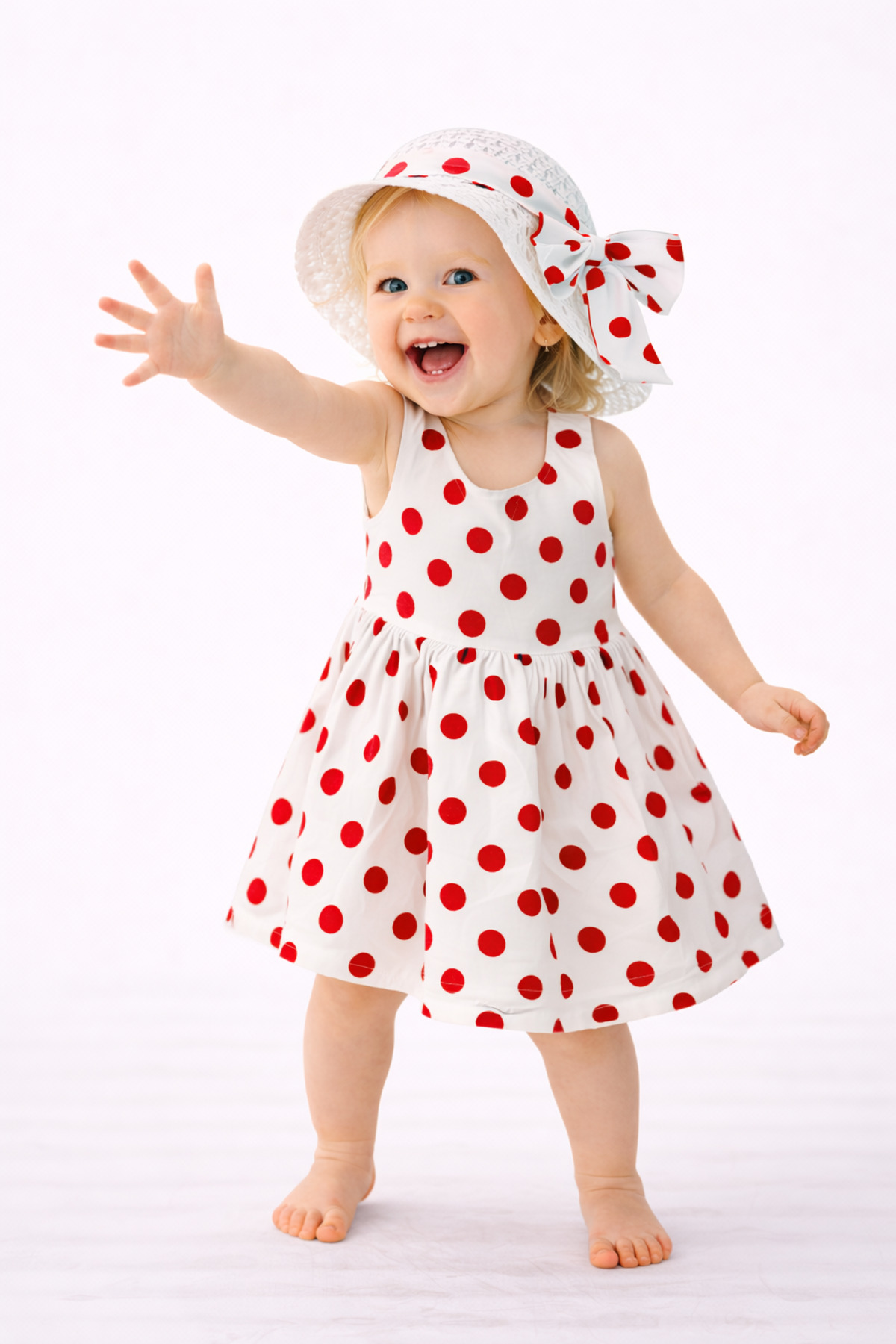 Chicsy Baby Tatlı Yazlık Kız Bebek Elbise Puantiye Desenli Şapkalı Elbise fotoğrafı 3 (önizleme)