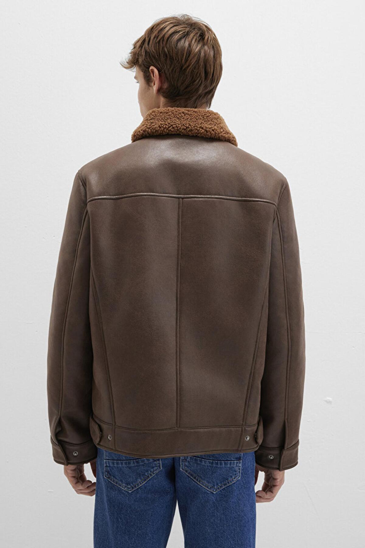 Mavi  M0110669-70240 Erkek Suni Kürk Detaylı Kahve Mont - Görsel 5