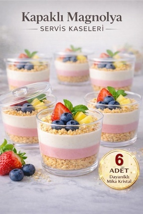 Kitchen Beauty 6 Adet Yuvarlak Mika Kase Plastik Şeffaf Kapaklı Sunum Kabı 25...