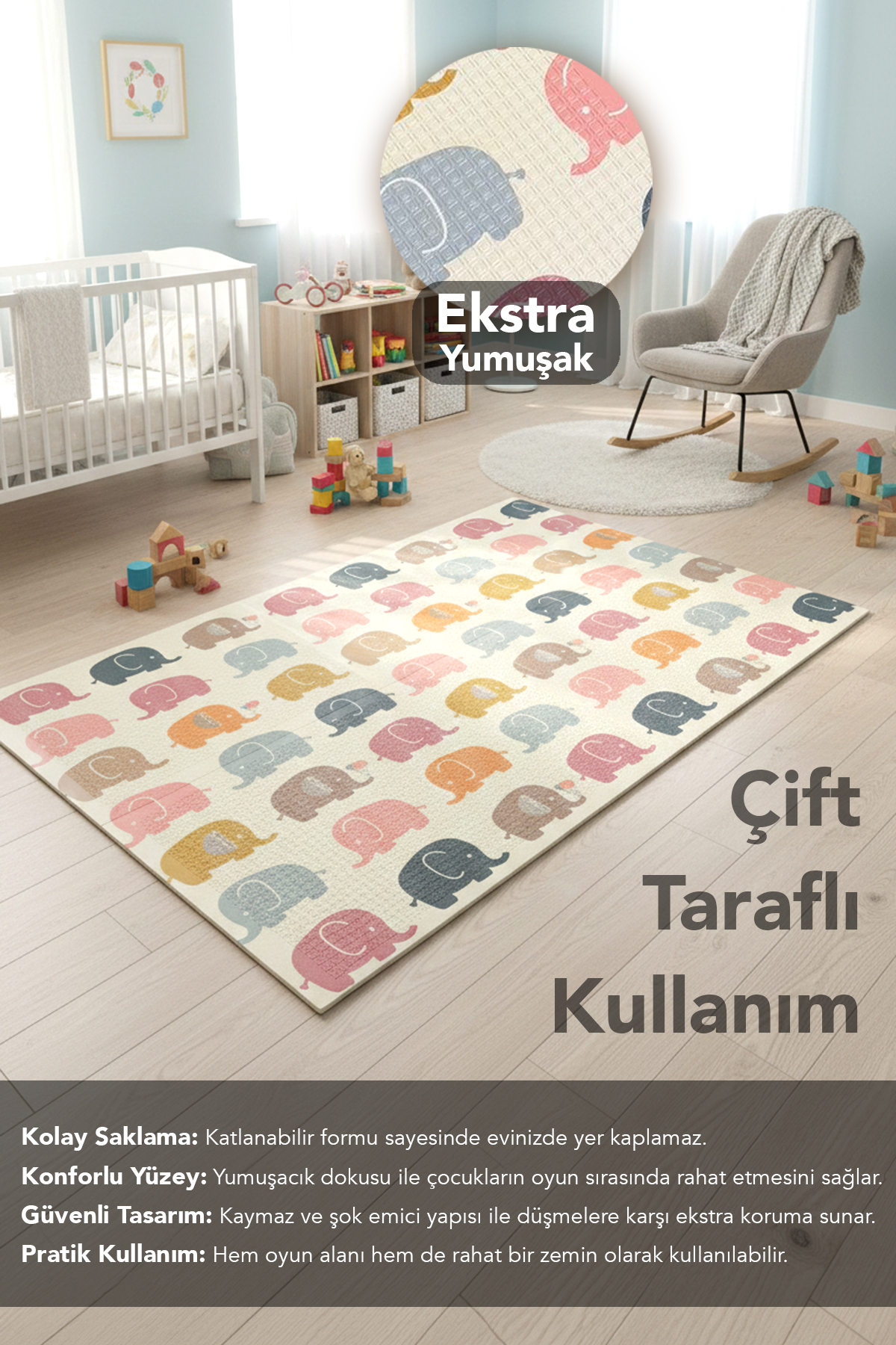 Meleni Baby Çift Taraflı Çiftlik Oyun Matı - 200x130x1 cm Katlanabilir Çocuk Oyun Halısı Taşıma Çantalı fotoğrafı 2 (önizleme)