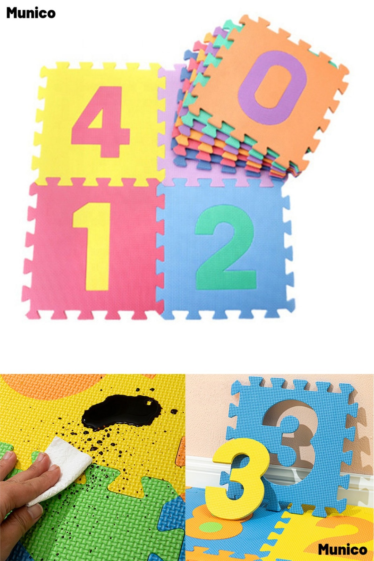 Munico Canlı Renkli 9 Parça Sayılar Puzzle Yer Matı Darbe Emici EVA Oyun Halısı fotoğrafı 3 (önizleme)