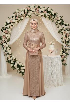 KADİR KORKMAZ GİYİM Kadın Pulpayet Astarlı Hakim Yaka Tesettür Abiye Elbise