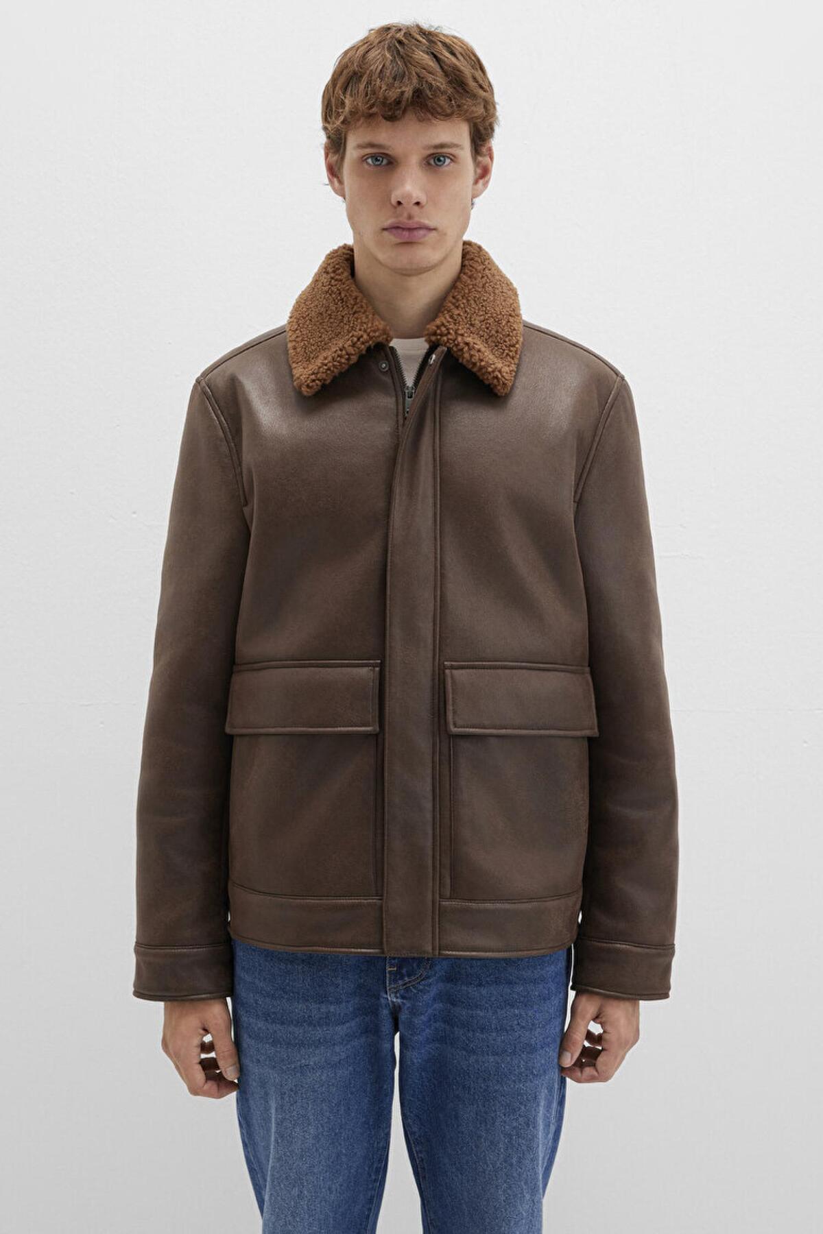 Mavi  M0110669-70240 Erkek Suni Kürk Detaylı Kahve Mont - Görsel 4