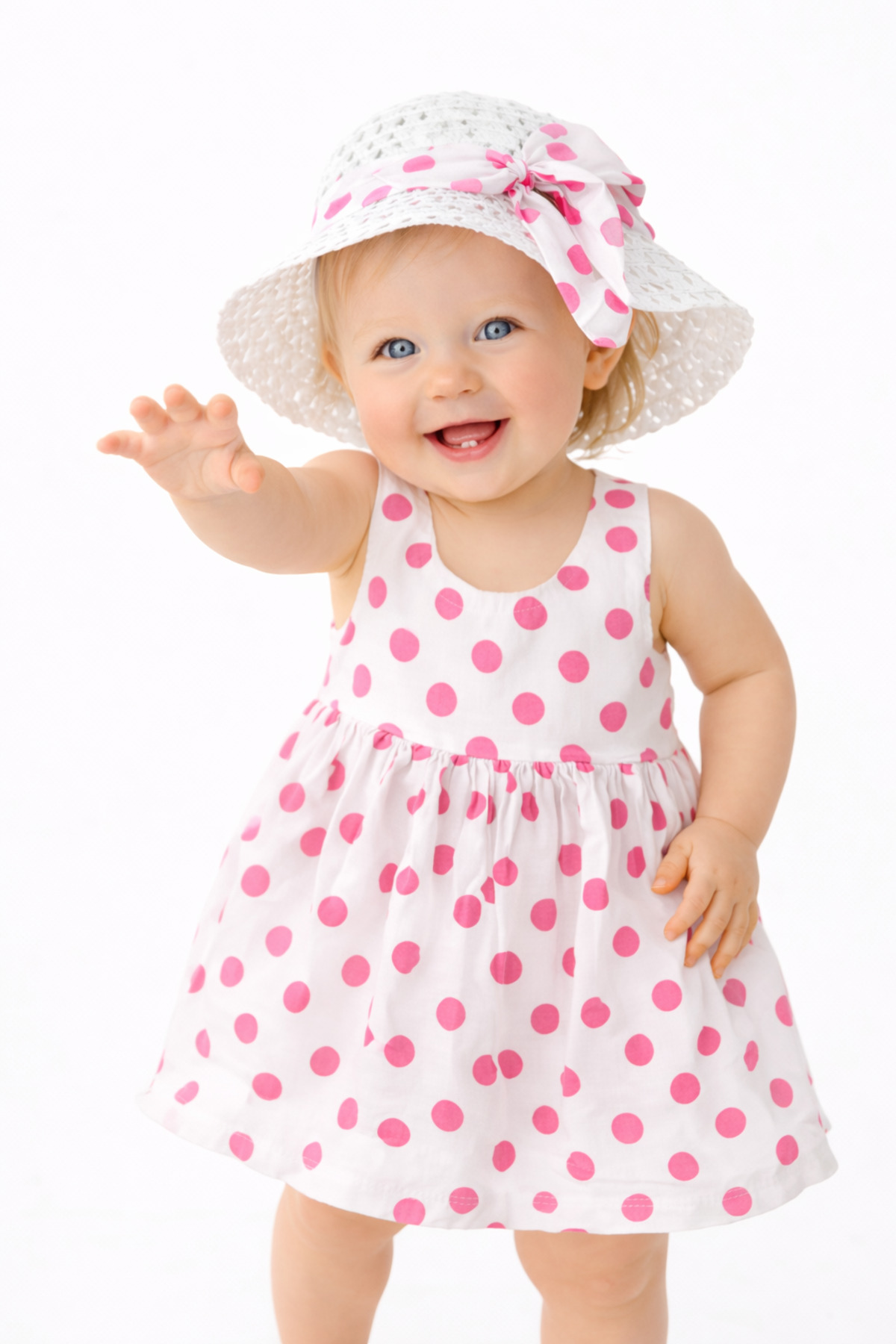 Chicsy Baby Tatlı Yazlık Kız Bebek Elbise Puantiye Desenli Şapkalı Elbise fotoğrafı 7 (önizleme)