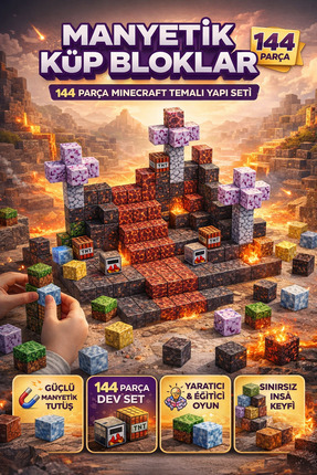 YILDIRIM OYUNCAK Manyetik Küp Bloklar 144 Parça Minecraft Temalı Yapı Seti | ...