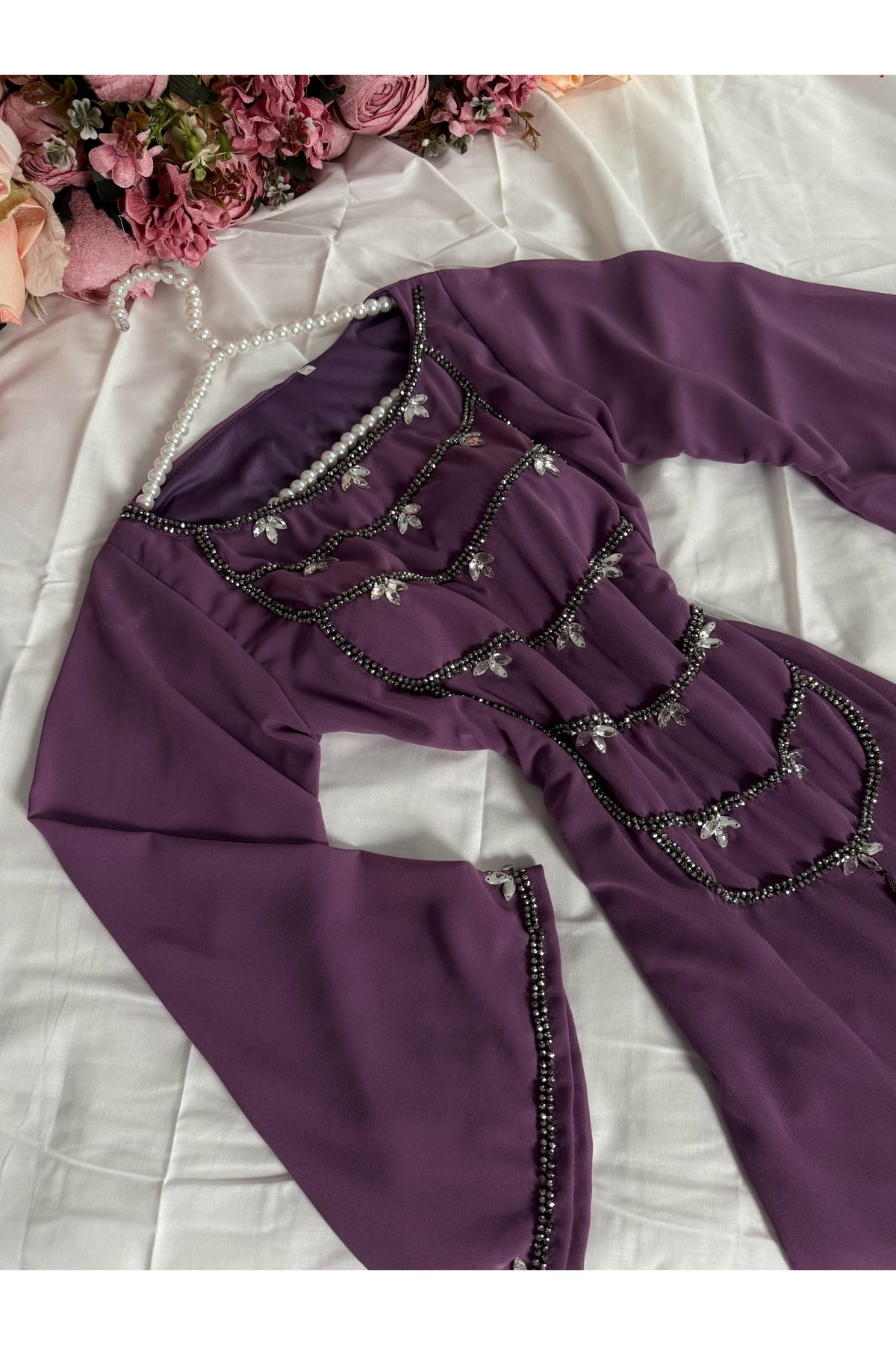 فستان موف تطريز يدوي