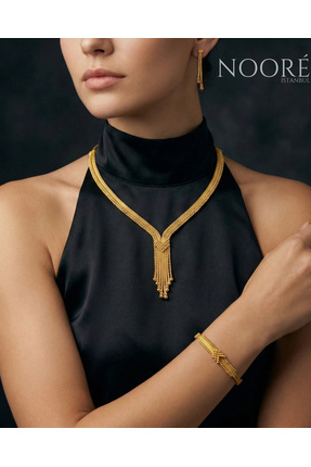NooreIstanbul Mira 925 Ayar Gümüş 22 Ayar Altın Kaplama Takı Seti - Kolye, Bi...