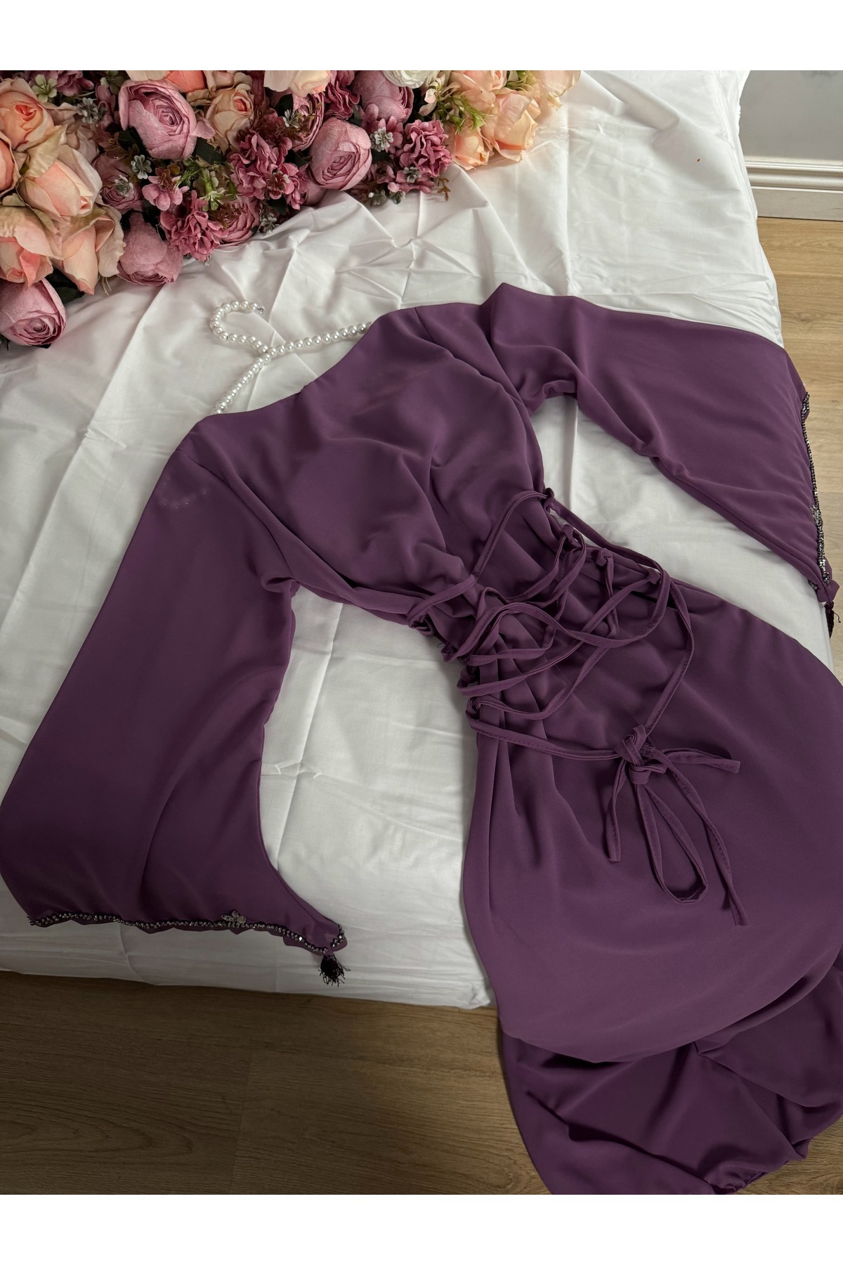 فستان موف تطريز يدوي