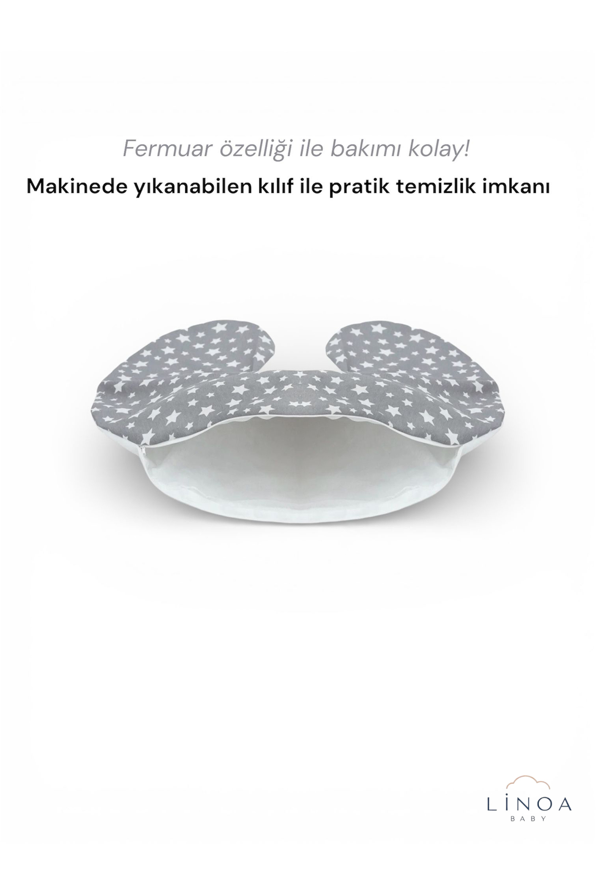 LinoaBaby Kılıf, Çift Taraflı Emzirme Yastığı Kılıfı/bebek Destek Minderi Kılıfı,pamuklu Kumaş,Gri yıldız fotoğrafı 2 (önizleme)