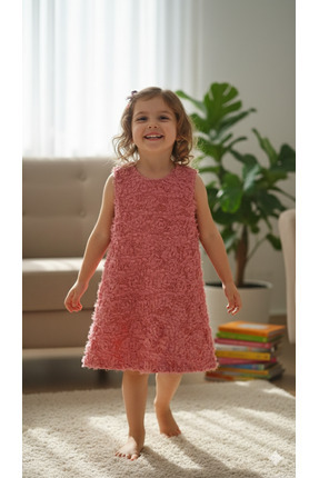 Mihrimah Giyim Gül desenli kabartmalı kız çocuk elbise