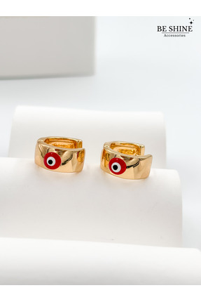 Be shine accessories Kırmızı Nazar Boncuklu 18K Küpe
