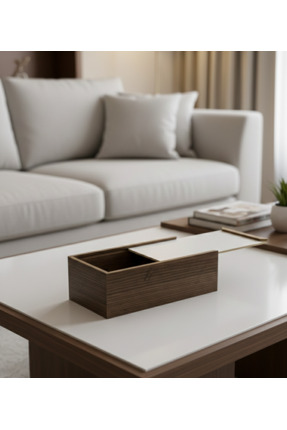 Alkanev Sürgü Kapaklı Ceviz Rengi Ahşap Kutu