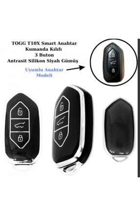 CİHAN GROUP Togg T10x Ve T10f Uyumlu Anahtar Koruma kılıfı Siyah / Gümüş Deta...
