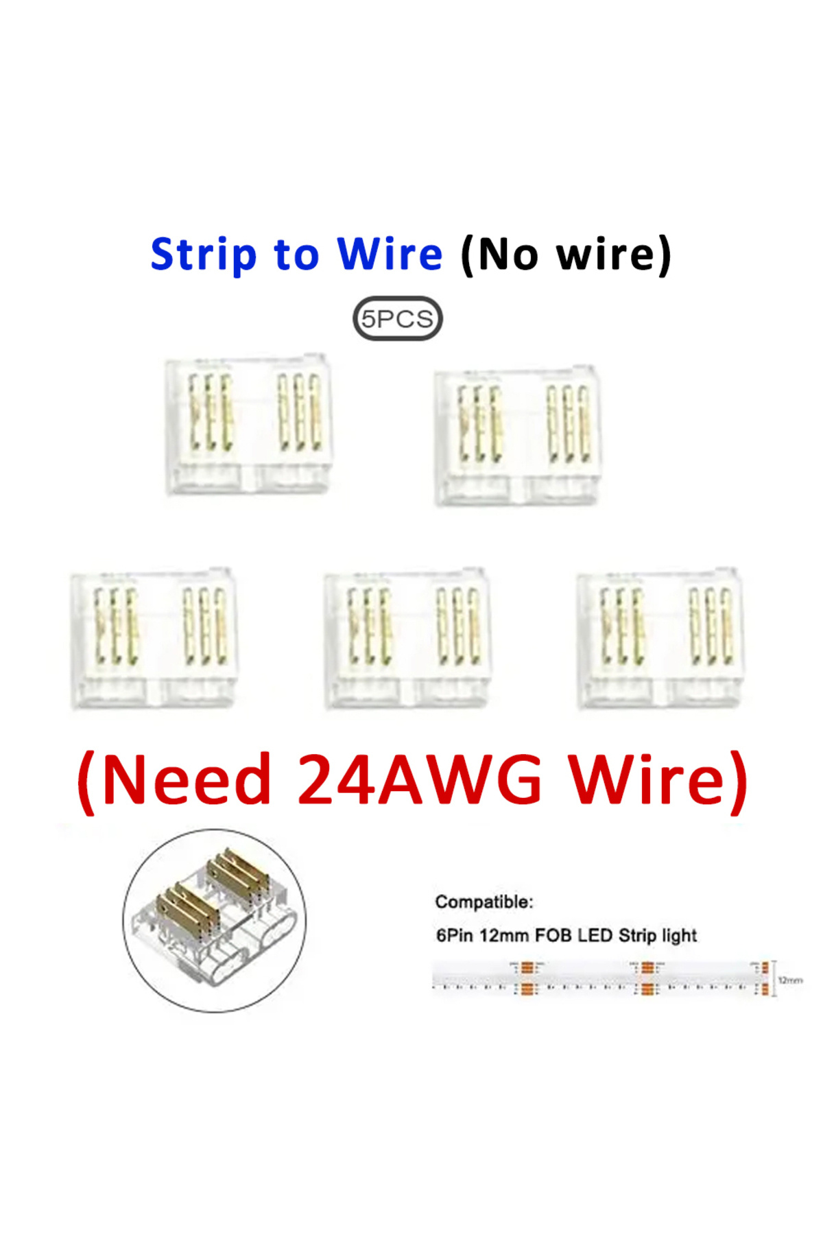 Choice Strip to Wire 6 Pin RGBCCT COB LED Strip Light Connector Quick ...