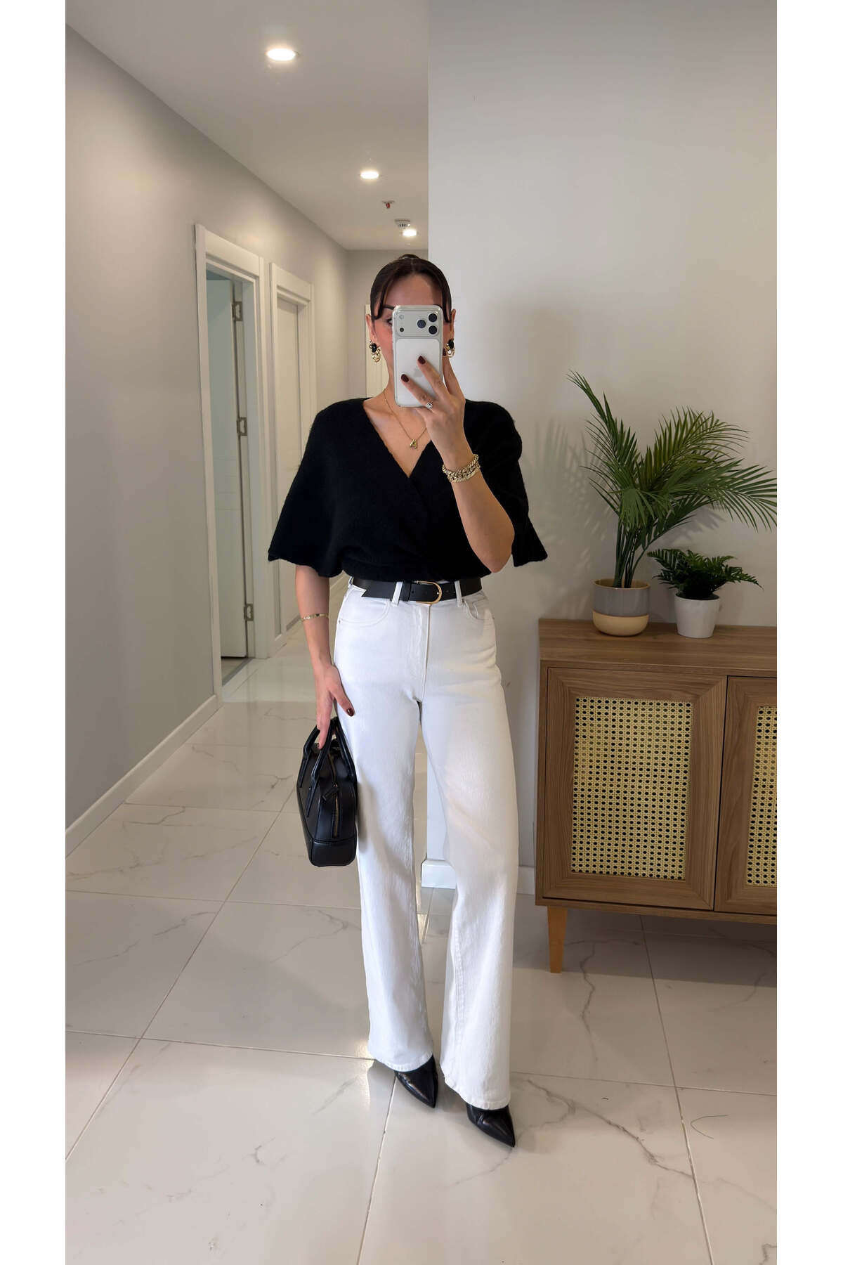 BİRCANÇİL  Zored Beyaz Kemerli Wıde Leg Jean - Görsel 3