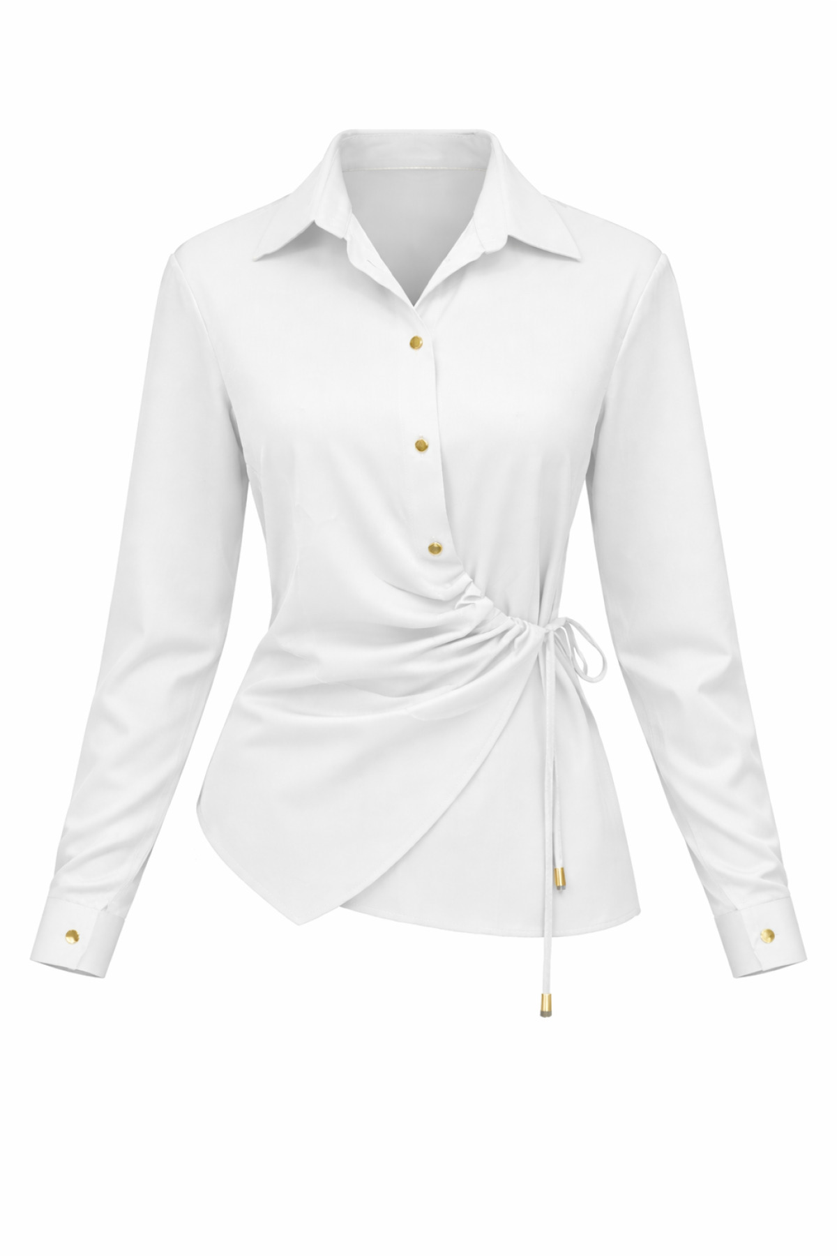 HAKKE  Şık Asimetrik Kesim Yan Bağcıklı Drapeli Kadın GÖMLEK - Görsel 3