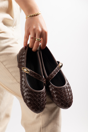 tayyarshoes ston babet aykkabı kare desenli yandan aksesuar detaylı