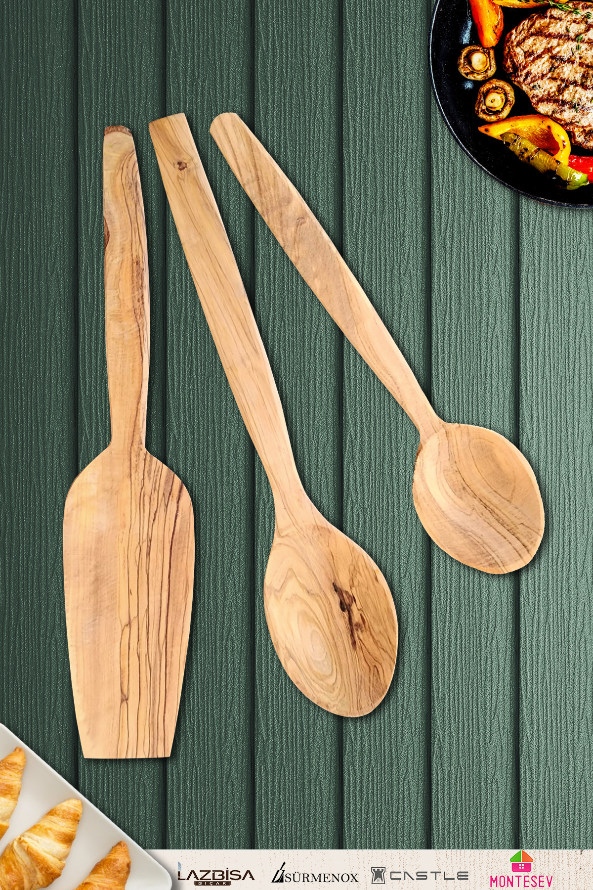 Olive Tree Wooden Spoon Spatula SetZyt3-1