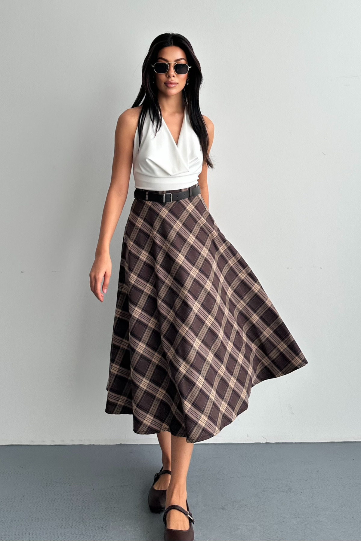 macharel jeans  A-Form Yeni Sezon Kemerli Etek - Görsel 3