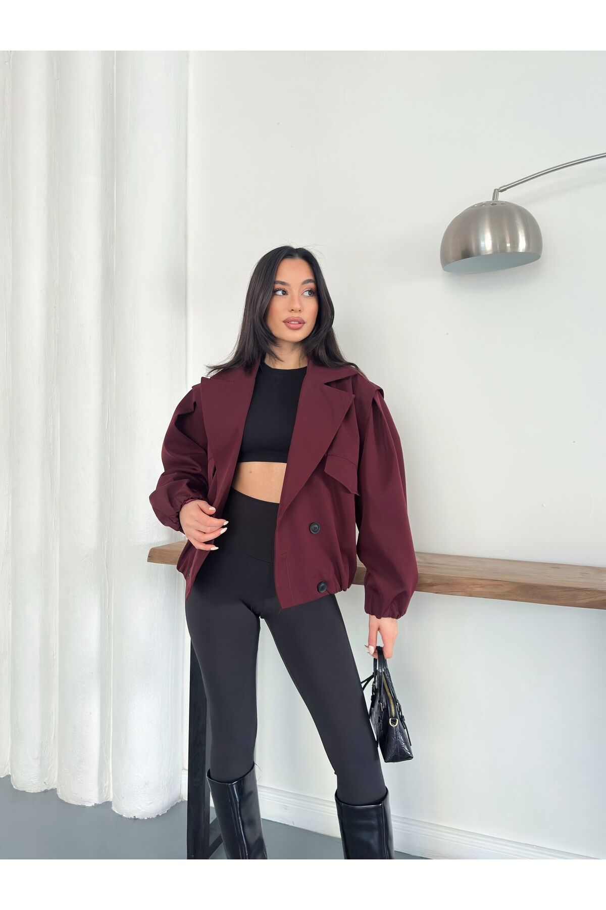 Ekim Store  Pelerinli Bomber Trenç Ceket - Görsel 2