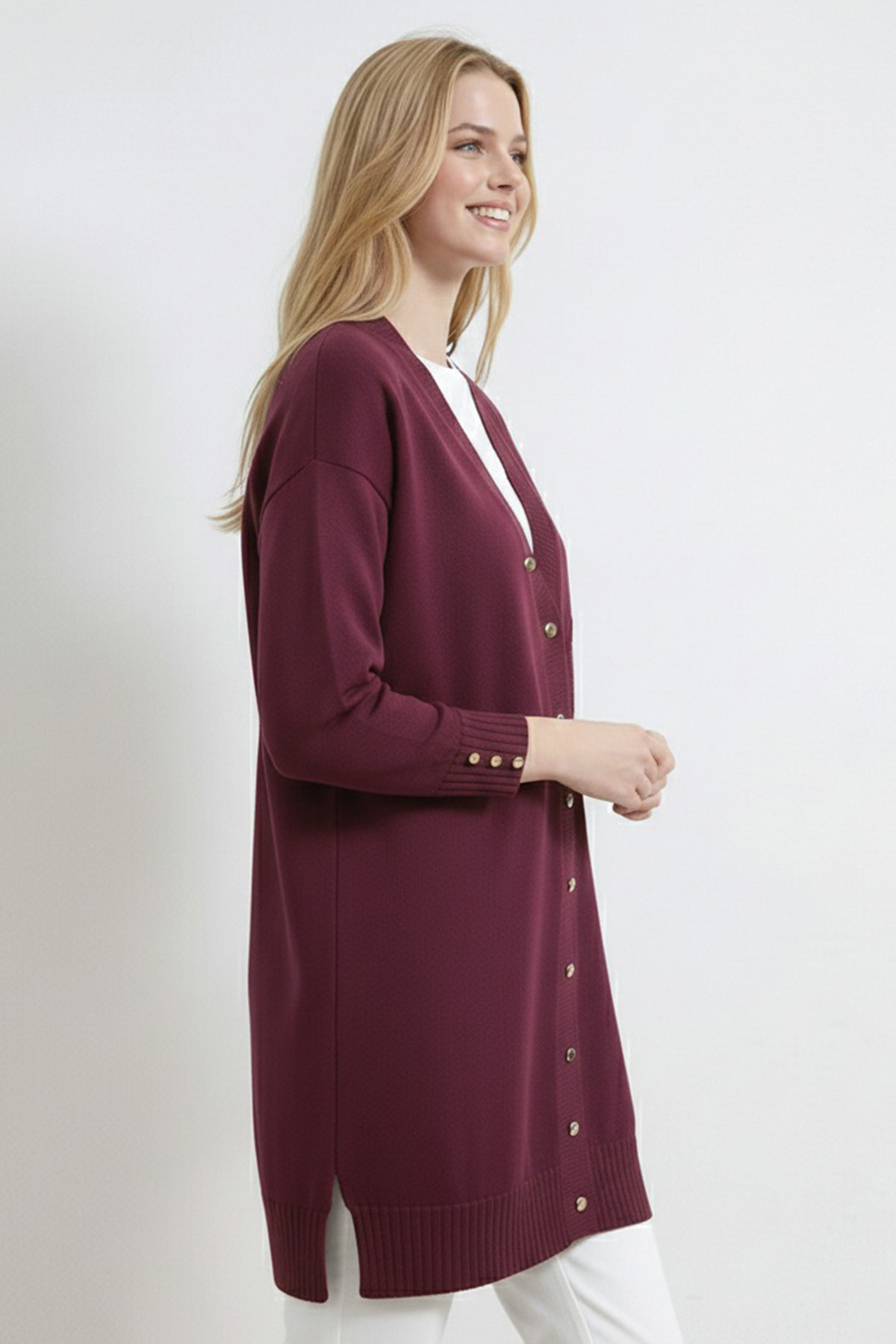 benguen  Çiçek Desenli Hırka N3302 Mürdüm - Görsel 3