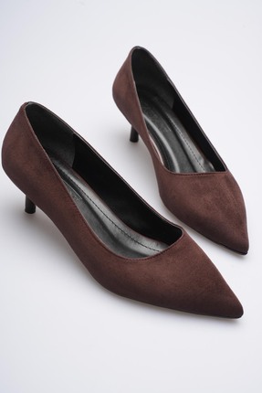 ESATSANİ Kahverengi Süet Sivri Burun Alçak Topuk 4 Cm Stiletto Dores Kadın Ay...