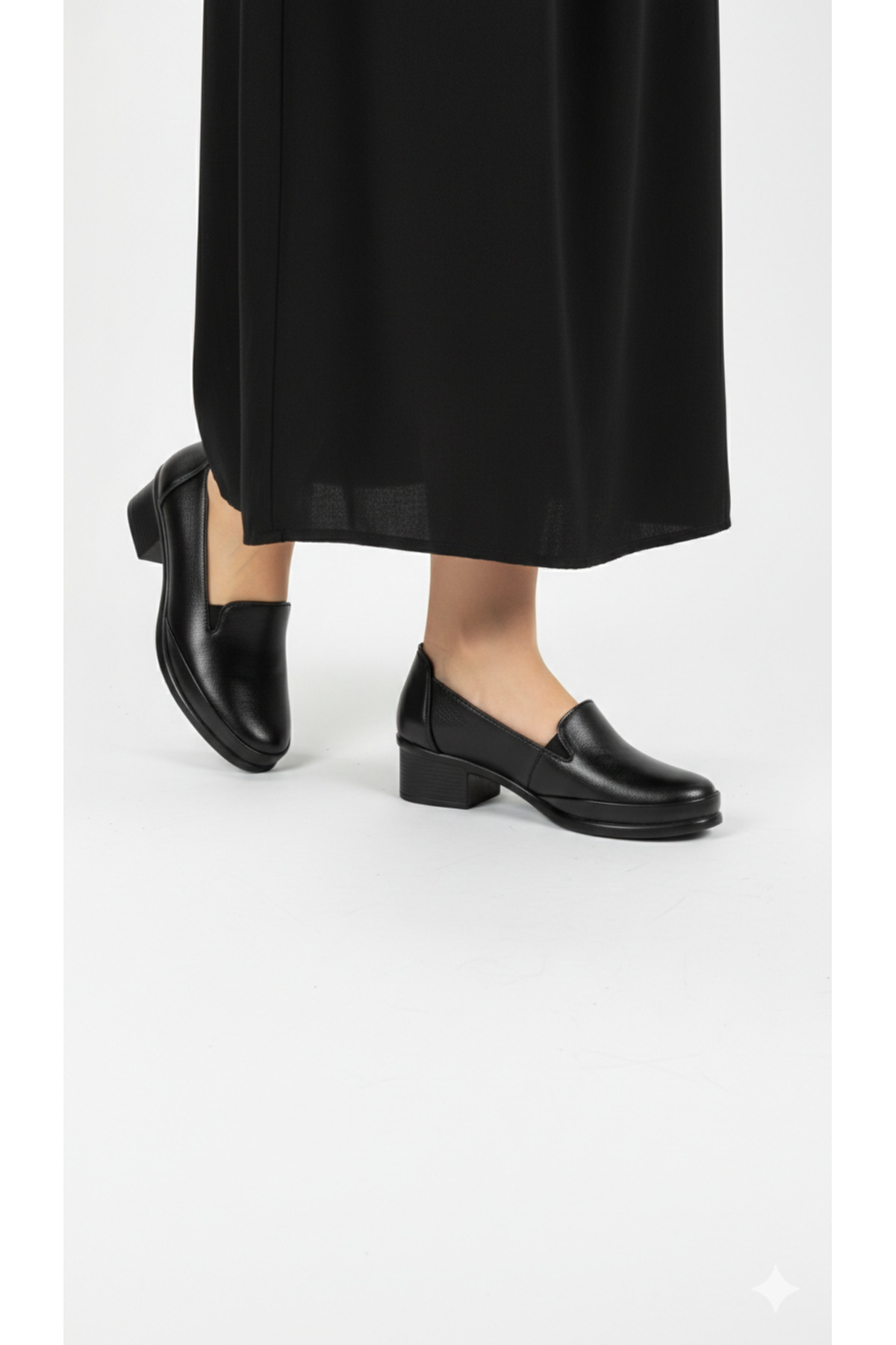 KAOF SHOES  Kadın Siyah Topuklu Ayakkabı Ortopedik Klasik Ayakkabı Topuklu Anne Ayakkabısı Casual Ayakkabı - Görsel 2