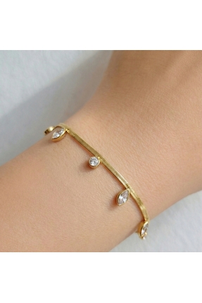 AccessoriesCınCık 316L Kararmaz Çelik Gold Renk Taşlı Kadın Bileklik