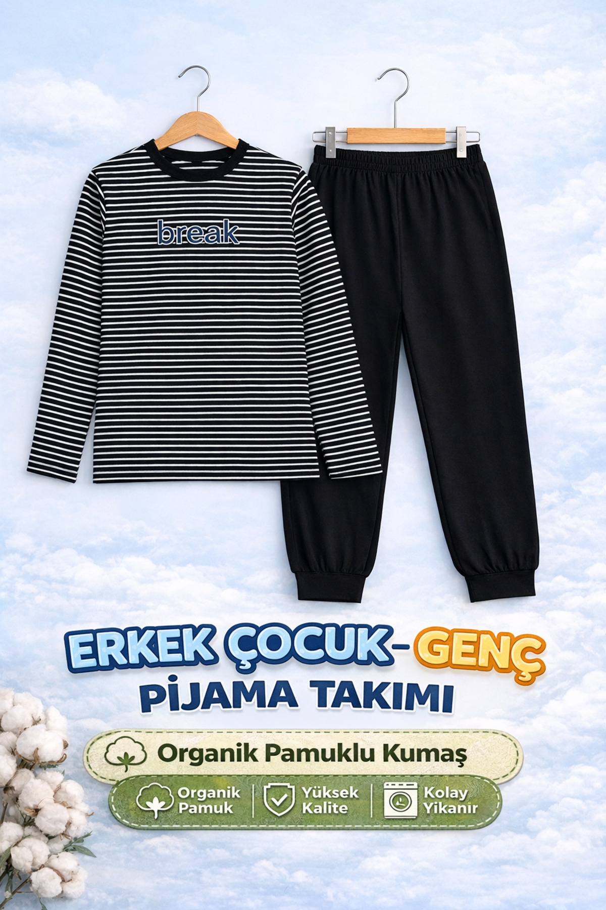 CİRİLO Erkek Çocuk Çizgili Garson Boy Organik Pamuk Pijama Takım görsel 2
