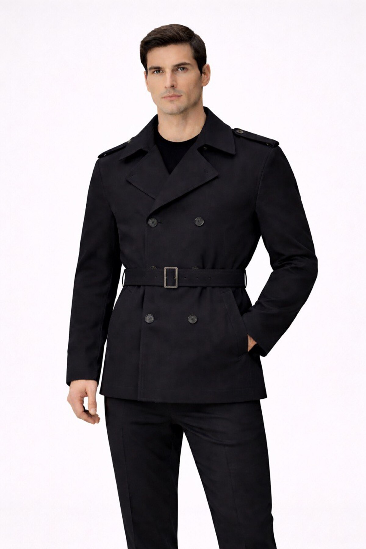 BASEL.CO  Su ve Rüzgar Geçirmez Midi Boy Kuşaklı Trençkot