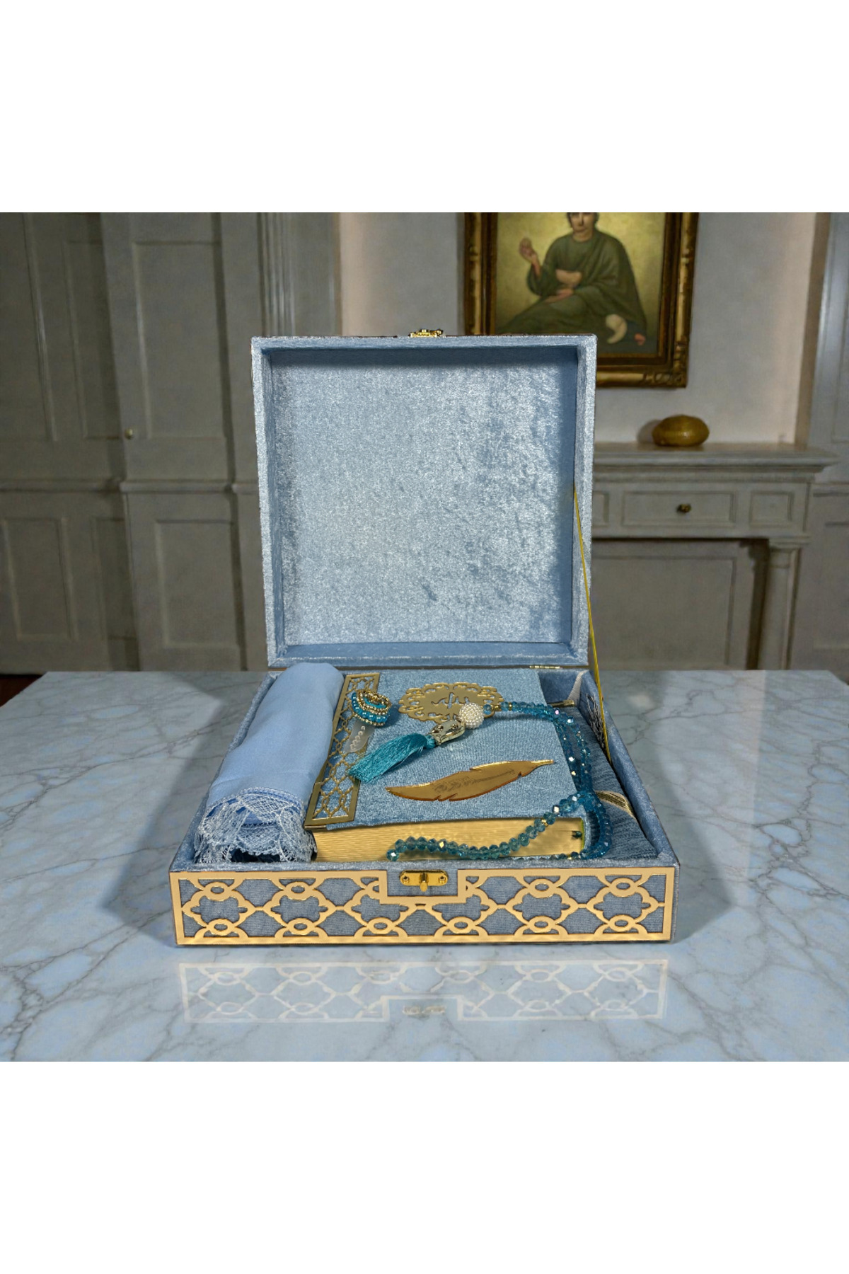 Dowry Islamic Gift Set with Special Design Box – Prayer Scarf Rosary Zikirmatik