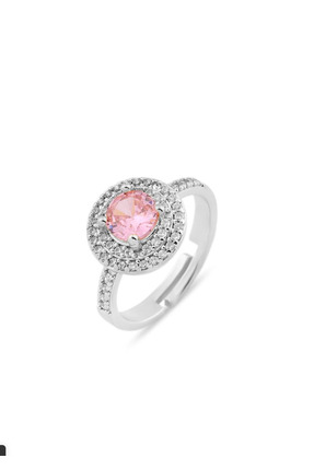 Zeraf Takı Zeraf Oval Pembe Zirkon Taşlı Gümüş Ayarlanabilir Yüzük Hediye Kutulu