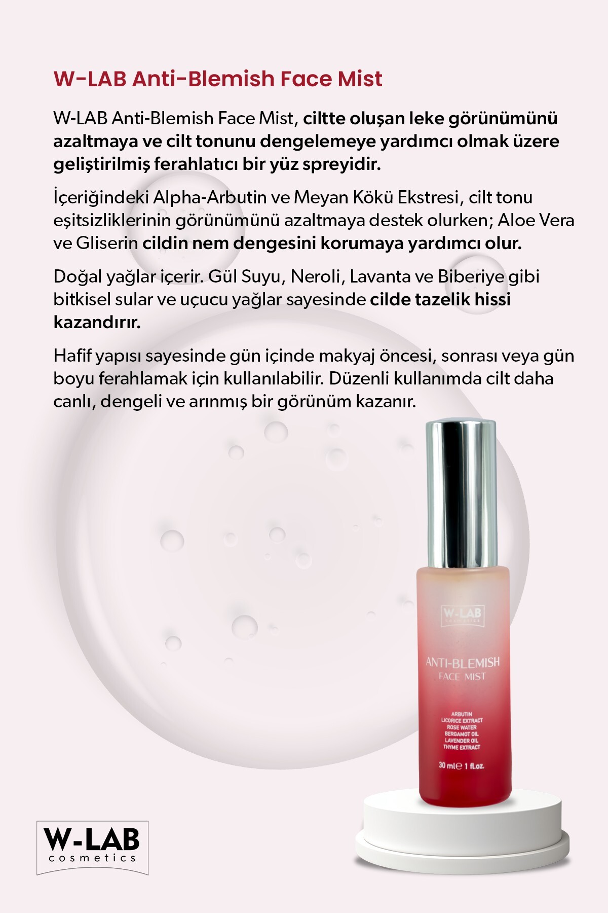 Anti-Blemish Face Mist , Leke Karşıtı ve Gözenek Sıkılaştırıcı Yüz Spreyi 30 — WLAB-U-374 — تصویر 4 از 5