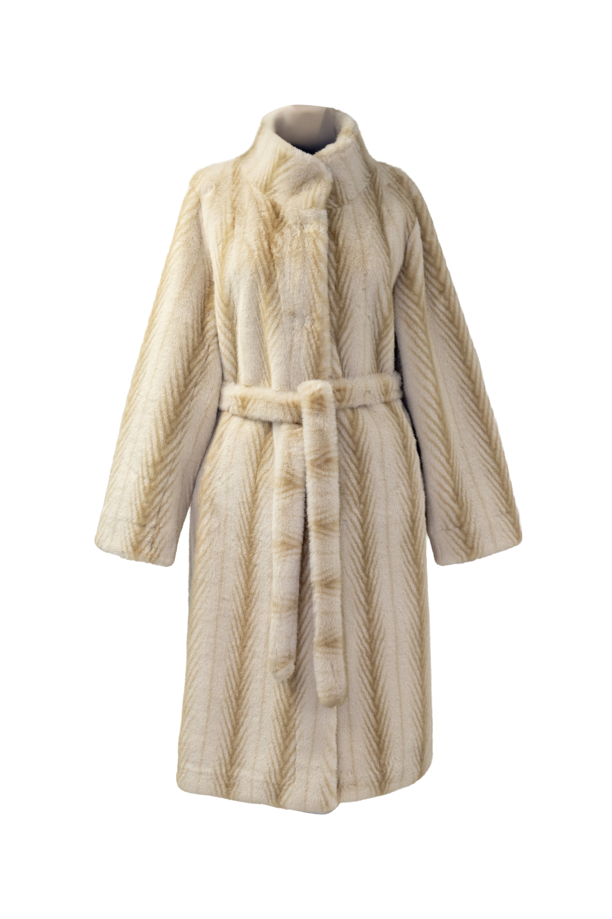 FUREVER FASHION  HAKİM YAKA VİZON KÜRK KEMERLİ MANTO - Görsel 2