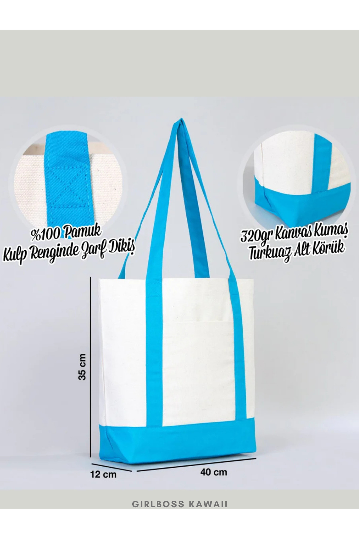 Girlboss Kawaii Bluey ve karakterleri doğum günü ön cepli körüklü büyük kanvas çanta / alışveriş , spor , plaj fotoğrafı 3 (önizleme)