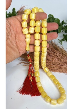 vevasilver Damar Geçişli Toz Kehribar Tesbih , Pamuk püskül Usta işi