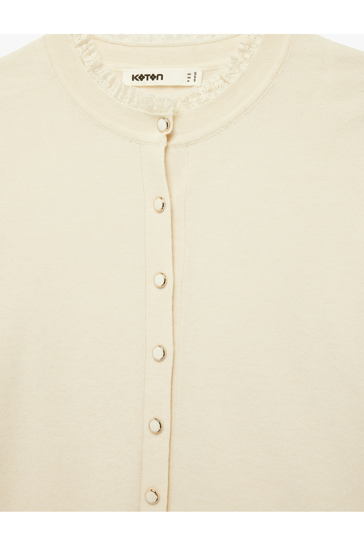 Koton  Uzun Kollu Dantel Detaylı Bisiklet Yaka Düğmeli Triko Hırka - Görsel 3