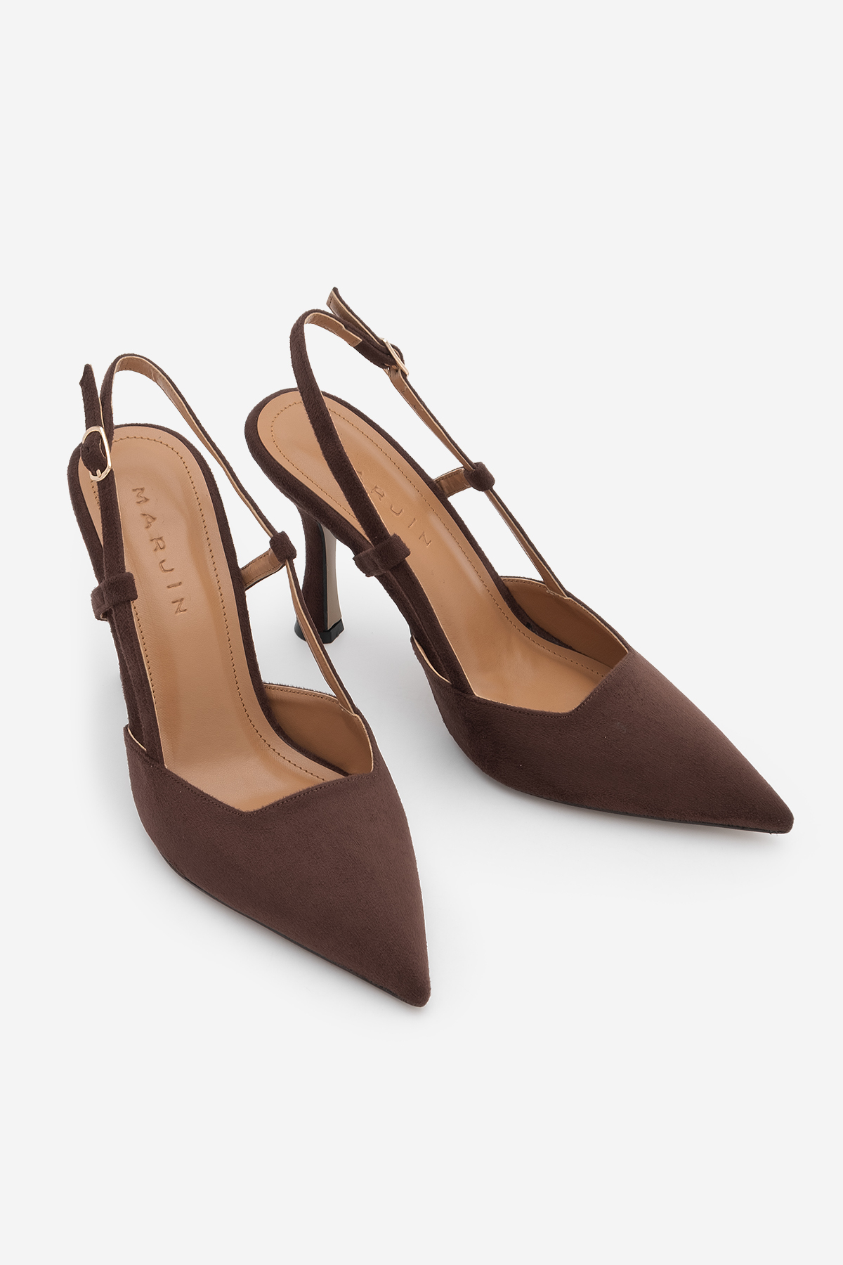 Women's Stiletto Pointed Toe Thin Heel Scarf Evening Shoes Reney Brown Suede