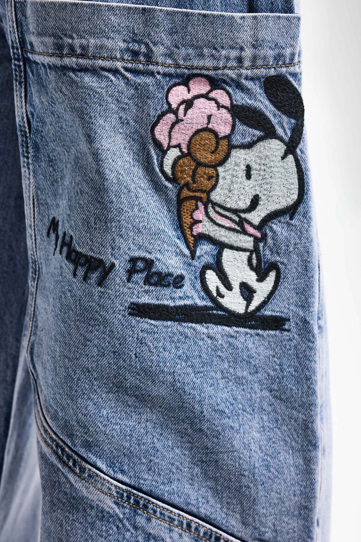 it's basic Kadın Kot Rengi 4s6-89 Mega Baggy Fit Nakış Detaylı Özel Tasarım Denim Jean görsel 5