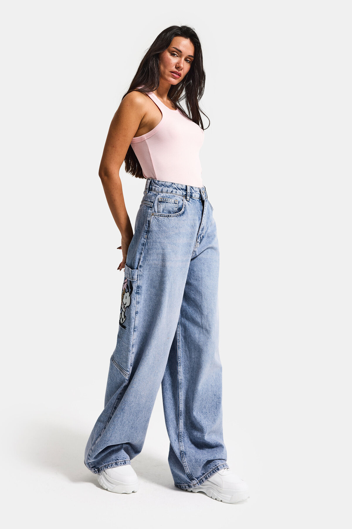 it's basic Kadın Kot Rengi 4s6-89 Mega Baggy Fit Nakış Detaylı Özel Tasarım Denim Jean görsel 3